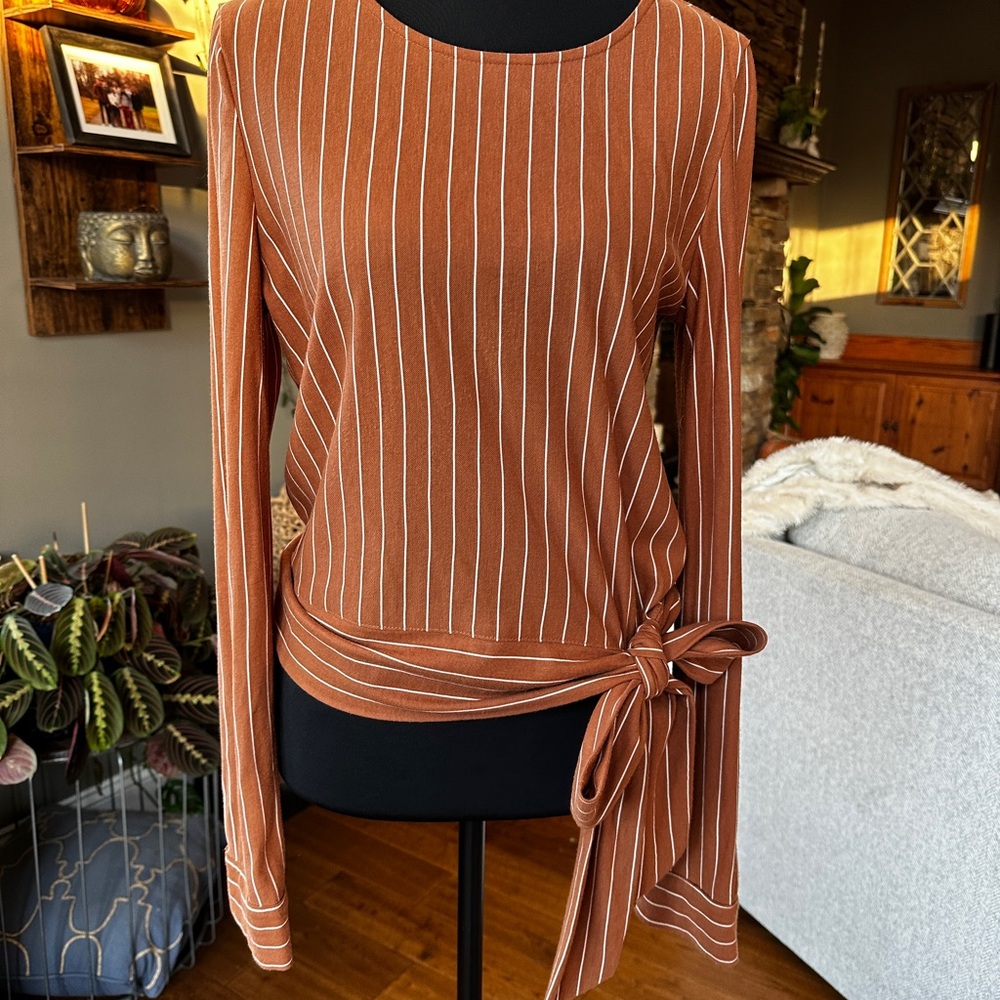 Everly Rust Striped Tie-Front Blouse